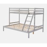 TRIPLE BUNK BED WITH MATTRESSES SLEEPER BUNK BED FRAME WOODEN SLATTED 3FT & 4FT6 BED WITH STAIR