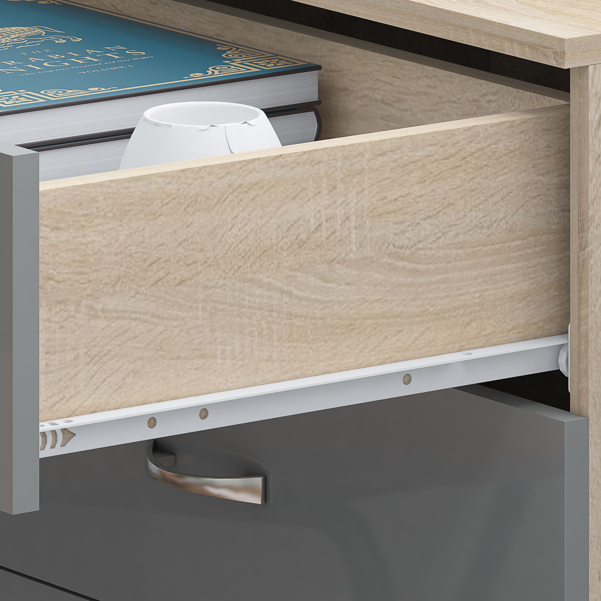 STUNNING CHEST OF DRAWERS X 2 - HIGH GLOSS GREY ON SONOMA OAK FRAME - Image 9 of 9