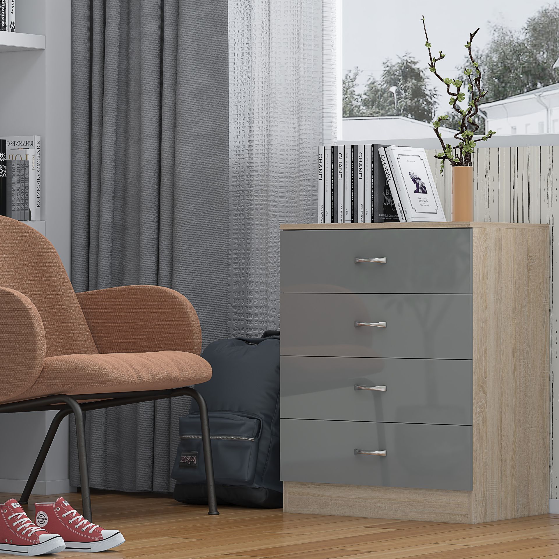 STUNNING CHEST OF DRAWERS X 2 - HIGH GLOSS GREY ON SONOMA OAK FRAME - Image 2 of 9
