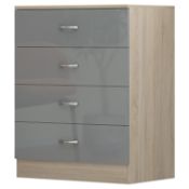 2 X BRAND NEW FLATPACKED 4 DRAWER CHEST - HIGH GLOSS GREY ON SONOMA OAK FRAME