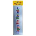 100 X HAPPY 5TH BIRTHDAY BANNER BLUE - W/CARD (100)
