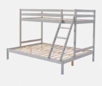TRIPLE BUNK BED WITH MATTRESSES SLEEPER BUNK BED FRAME WOODEN SLATTED 3FT & 4FT6 BED WITH STAIR