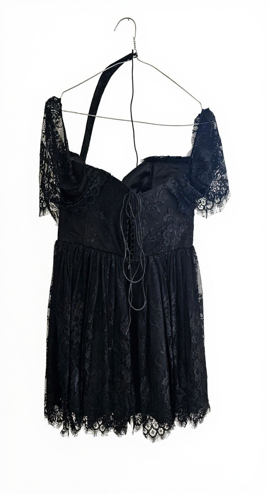 DESIGNER WHITE LABEL DRESS SHORT BLACK CHANTILLY LACE RRP £655 SIZE 38 (M) - Image 4 of 8