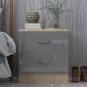 JOB LOT 10 X HARMIN GREY HIGH GLOSS ON OAK FRAME 2 DRAWER BEDSIDE CABINET TABLE