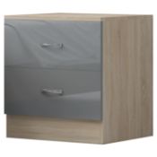 HARMIN GREY HIGH GLOSS ON OAK FRAME 2 DRAWER BEDSIDE CABINET TABLE