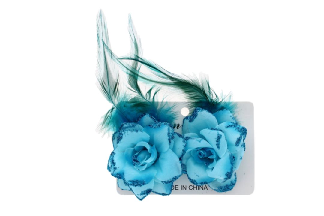 12 X TURQUOISE BLUE FLOWER HAIR CLIP