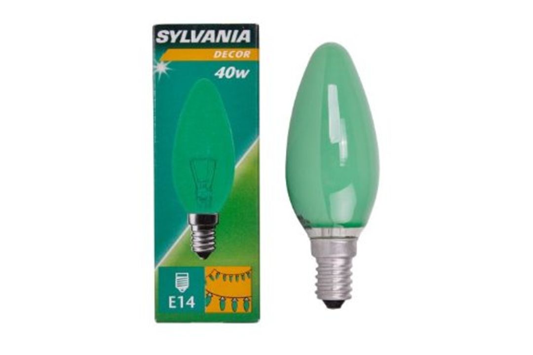500 X SYLVANIA-CANDLE BULB 40W E14 GREEN
