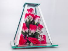 HANDCRAFTED GLASS PYRAMID WITH SILK FLOWERS, BATCH OF 10