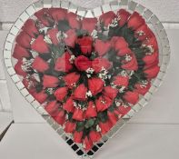 HANDCRAFTED GLASS HEART SHAPED SILK FLOWERS, BATCH OF 10