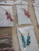 STRAWBERRY QUARTZ+ BLUE HOWLITE CRYSTAL CHIP SS GOLD TONE EARRING SETS - JOBLOT OF 14 - BRAND NEW