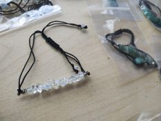 PALITE AND GREEN ADVENTUINE CRYSTAL CHIP ADJUSTABLE COTTON BRACELET JOB LOT OF 9 - BRAND NEW