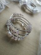 ROSE QUARTZ CRYSTAL CHIP 4 STRAND WRAP AROUND BANGLE JOBLOT OF 10 - BRAND NEW