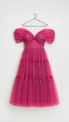 DESIGNER WHITE LABEL DRESS MIDI OFF-SHOULDER TULLE CYCLAMEN RRP £775 SIZE 38 (M)