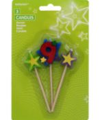 288 X AMSCAN STARS CANDLES ON A STICK AGE 9- 3PK