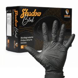 SHIELD BIODEGRADABLE POLYURETHANE BLACK MEDIUM 10 X 100 GLOVES X 96 CASES