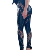 BRAND NEW 3X PRETTY LITTLE THING BLACK FAUX LEATHER LEGGINGS WITH LACE INSERTS