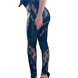 BRAND NEW 3X PRETTY LITTLE THING BLACK FAUX LEATHER LEGGINGS WITH LACE INSERTS