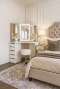 BRAND NEW WHITE MAKE UP CORNER DRESSING TABLE 5 DRAWER WITH TOUCH LED MIRROR & STOOL RRP £350