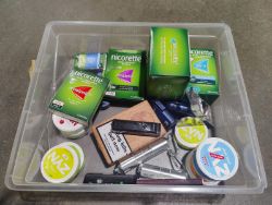LARGE MIXED LOT OF SMOKING CESSATION PRODUCTS, NICOTINE POUCHES, VAPE DEVICES & SMOKING ACCESSORIES