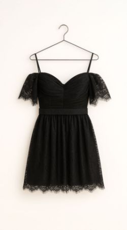 DESIGNER WHITE LABEL DRESS SHORT BLACK CHANTILLY LACE RRP £655 SIZE 38 (M)