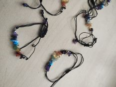 CHAKRA CRYSTAL CHIP ADJUSTABLE COTTON BRACELET JOB LOT OF 11 - BRAND NEW