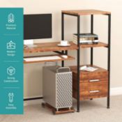 MECOR COMPUTER DESK 2 DRAWER/KEYBOARD TRAY, 55" WORKSTATION FOR HOME OFFICE WALNUT BROWN