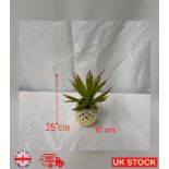 2X ARTIFICIAL ALOE VERA SUCCULENT IN PINEAPPLE PLANT POT - GOLD SET 2 PCS