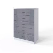 GREY GLOSS ON WHITE 5 DRAWER CHESTS - JOB LOT OF 10