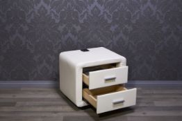 JOB LOT - 10 WHITE LEATHER BEDSIDE WITH BUILT IN RECHARGEABLE POP UP BLUETOOTH SPEAKER