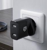 555 X BRAND NEWSTK PLUG 2 DUAL USB 3PIN PLUG, 2 X 2.4A, BLACK