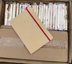 BOX OF 50 A5 HARDBACK NOTEBOOKS WITH RED ELASTIC CLOSURE