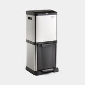 VONHAUS 34L DOUBLE STAINLESS STEEL RECYCLING BIN - TWO COMPARTMENTS