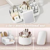 8X COOSEYA 360° ROTATING MAKEUP ORGANISER WITH MIRROR – LARGE WHITE COSMETIC STORAGE FOR WOMEN