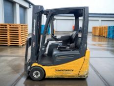 **(INCLUDES CHARGER)** 2014 JUNGHEINRICH EFG216K ELECTRIC 3-WHEEL FORKLIFT