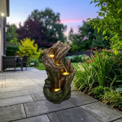 55CM 4 LED LOW VOLTAGE POLYRESIN TREE BARK CASCADING WATER FEATURE