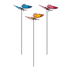 X48 PCS 53CM PLASTIC BUTTERFLY GARDEN STAKE - 3 ASSORTED