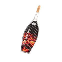 X12 PCS L66CM WOODEN HAND LED BARBECUE SINGLE FISH GRILL BASKET