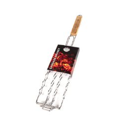 X12 L49CM WOODEN HAND LED BARBECUE SAUSAGE GRILL BASKET