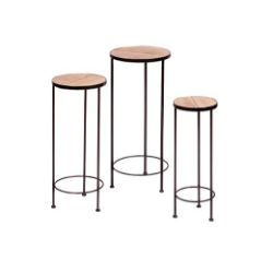 SET OF 3 WOOD EFFECT BATEAUX PLANT STANDS L66CM. M59CM. S52CM.