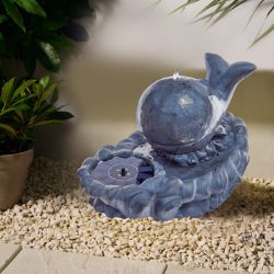 WATER FEATURE HAPPY WHALE SOLAR DUAL POWER GARDEN WITH LED LIGHTS