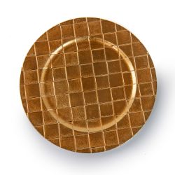 284 X NEW 33CM GOLD CHARGER PLATE - NILO CHECKERED