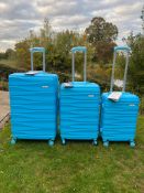 BULK LOT X5 SKY BLUE 3 PIECE LUGGAGE SETS – LIGHTWEIGHT 360° SPINNER SUITCASES – BRAND NEW