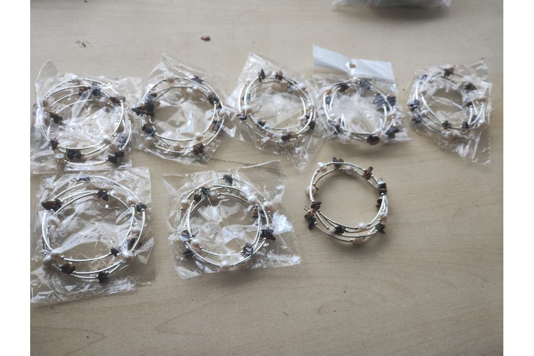 TIGER EYE + PEARL GEMSTONE CRYSTAL WRAP AROUND BANGLES SS - NEW IN ORIGINAL PACKAGING - JOBLOT OF 8 - Image 2 of 3