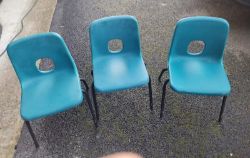 3X TULIP KIDS CHILDREN CHAIRS PLASTIC WITH METALLEGS BLUE STRONG CHAIRS
