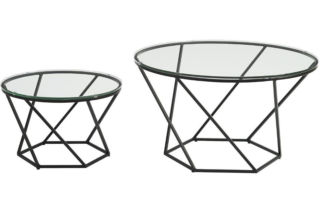 1 X WAYFAIR DESIGNS SET OF 2 NESTING TABLES GEOMETRIC DESIGN, GLASS, BLACK RRP £299.99 - Image 5 of 5