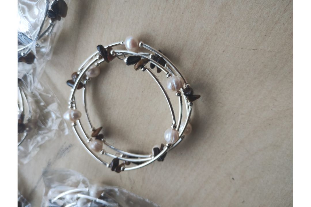 TIGER EYE + PEARL GEMSTONE CRYSTAL WRAP AROUND BANGLES SS - NEW IN ORIGINAL PACKAGING - JOBLOT OF 8 - Image 3 of 3
