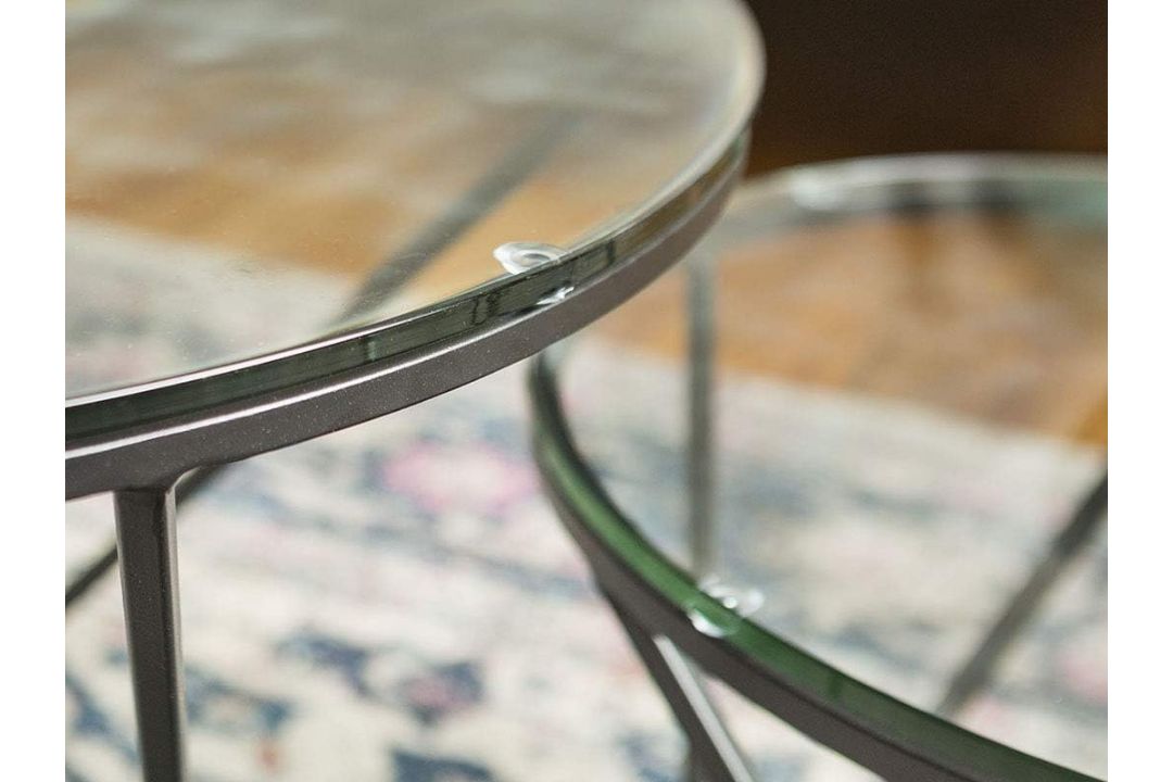 1 X WAYFAIR DESIGNS SET OF 2 NESTING TABLES GEOMETRIC DESIGN, GLASS, BLACK RRP £299.99 - Image 2 of 5