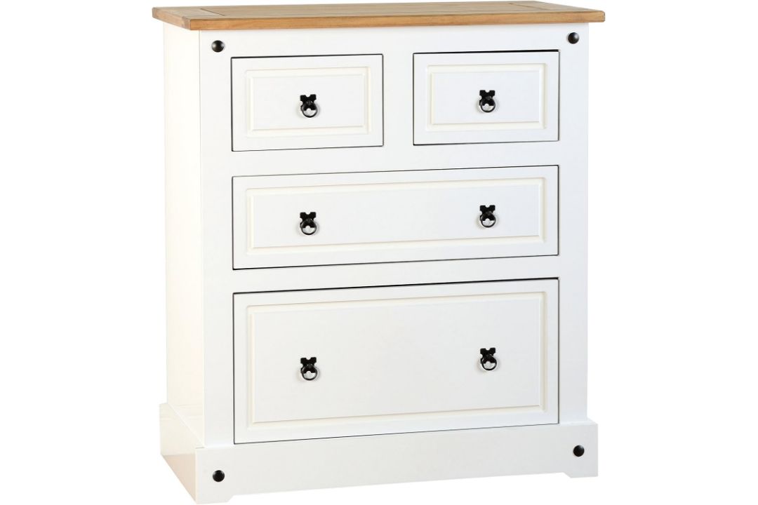 CORONA 2+2 DRAWER CHEST, WHITE/DISTRESSED WAXED PINE