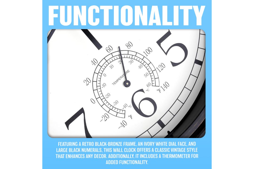 20 X 12" BLACK WALL CLOCK WATERPROOF INDOOR OUTDOOR QUARTZ MOVEMENT - RRP £240 - Image 7 of 7