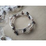 TIGER EYE + PEARL GEMSTONE CRYSTAL WRAP AROUND BANGLES SS - NEW IN ORIGINAL PACKAGING - JOBLOT OF 8